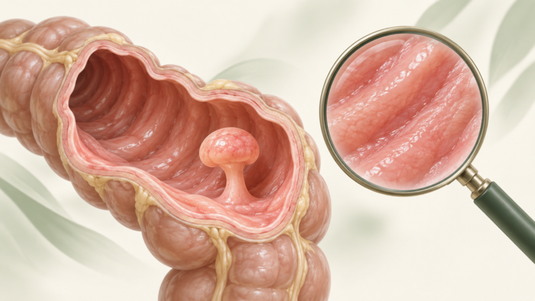 Ilustración de un pólipo pediculado en el colon